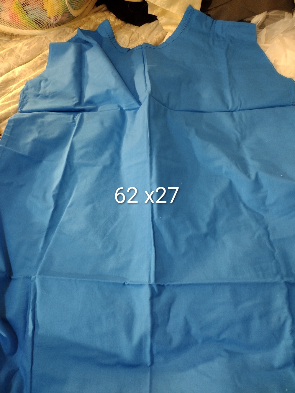 Blue Cotton Unfinished Floor Length Dress 62x27